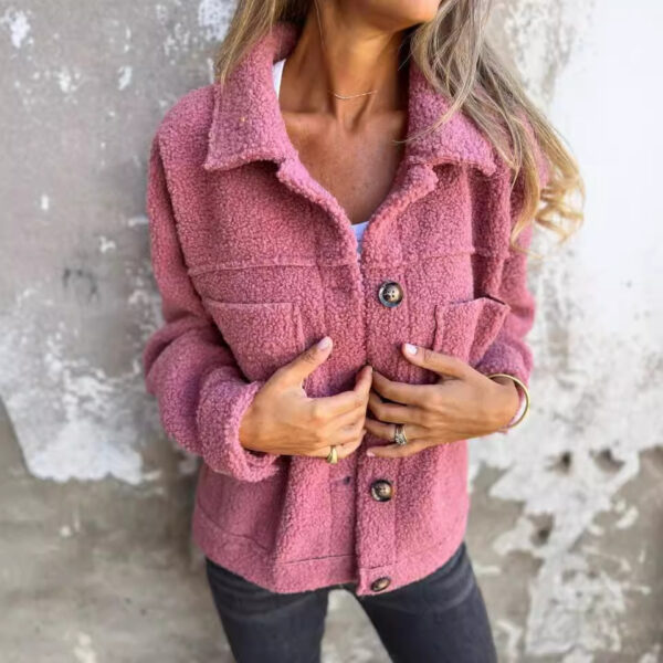 Women's Lapel Single Breasted Lamb Wool Coat - Image 2