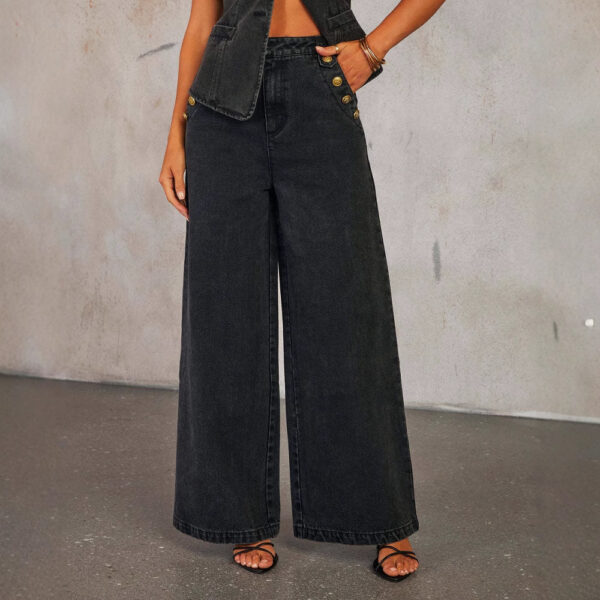 Fashion Sleeveless Denim Suit Wide Leg Pants - Image 2