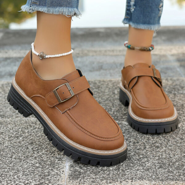 Fashion Buckle Loafers For Women British Style Height-increasing Thick-soled Casual Shoes - Image 3