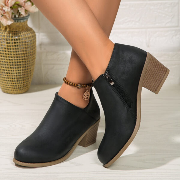 Chunky Heel Round Toe Ankle Boots With Side Zipper Design Fashion Fall Winter Short Boots For Women Shoes - Image 4