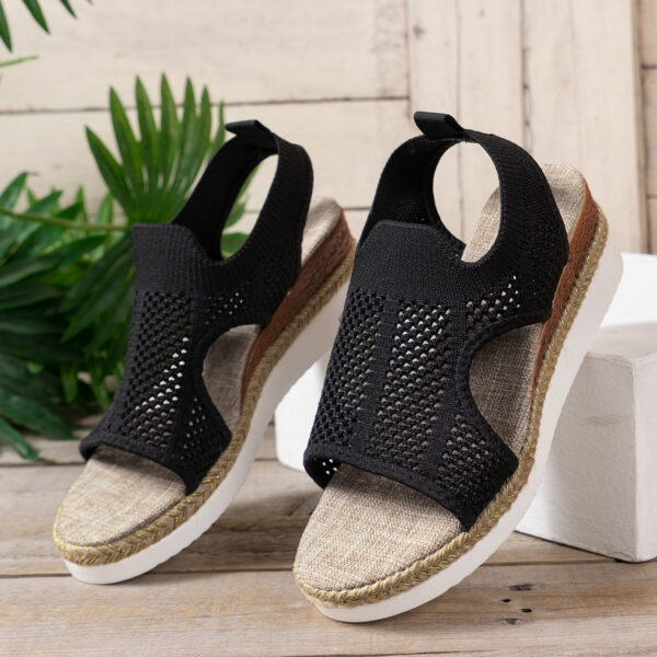 New Hollow Wedges Sandals Summer Fly Woven Breathable Mesh Shoes For Women Peep-Toe Sandals - Image 2