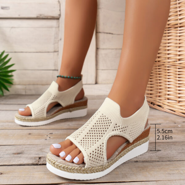 New Hollow Wedges Sandals Summer Fly Woven Breathable Mesh Shoes For Women Peep-Toe Sandals - Image 9