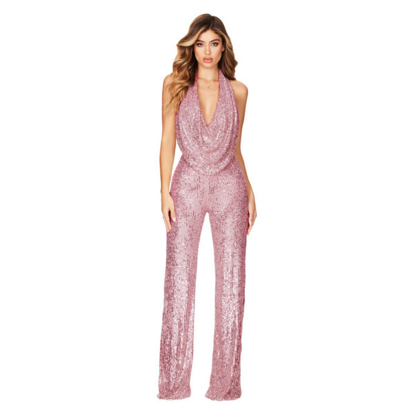 Summer Women's Sleeveless Halter Sequined Jumpsuit - Image 10