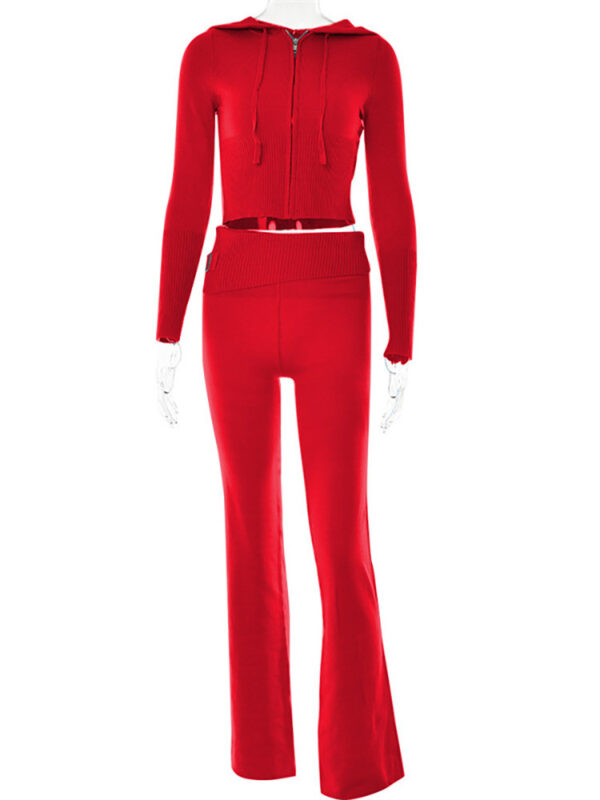 Hoodie Suit Women Leisure Sexy Zip Long Sleeve Sweater And High Waist Long Pants Set - Image 5