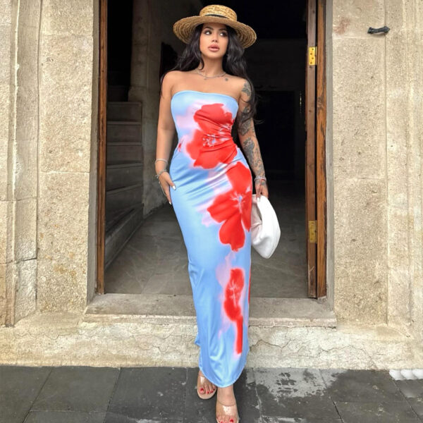 Slim Slit Tube Long Dress Summer Sexy Pint Party Beach Dresses Women's Clothing - Image 5