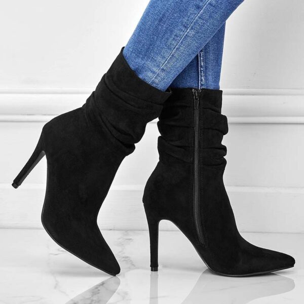 Pointed Toe Stiletto Heel Ankle Boots For Women Side Zipper Shoes - Image 4