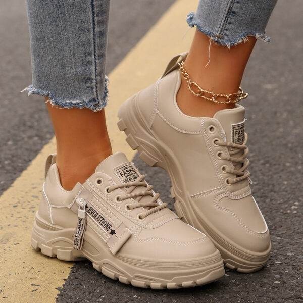 Lace-up Sports Shoes With Side-Zipper Design Fashion Thick-soled Round-toe Casual Shoes For Women Sneakers - Image 5