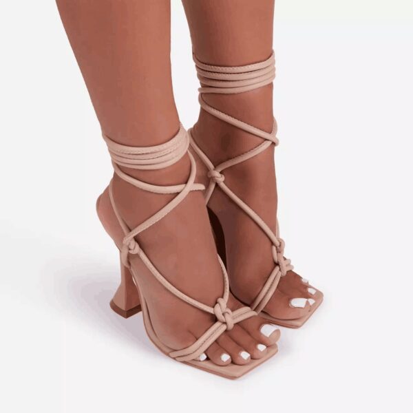 High Heel Strappy Sandals Women Square Toe Shoes Party - Image 2