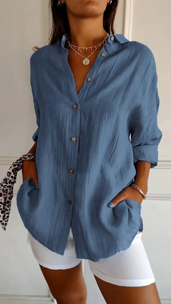 Lapel Long Sleeve Shirt Women's Single-breasted Pleated Shirt - Image 6