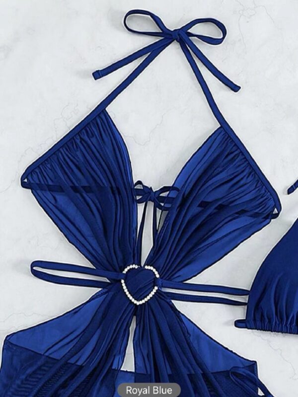 3pcs Halter Neck Bikini Beach Summer Solid Color Split Swimsuit Womens Clothing - Image 4