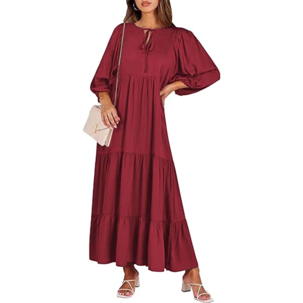 Summer Women's Vintage Printed Bohemian Dress Elegant Ladies Casual Loose V-Neck Short Sleeve Long Dresses - Image 2