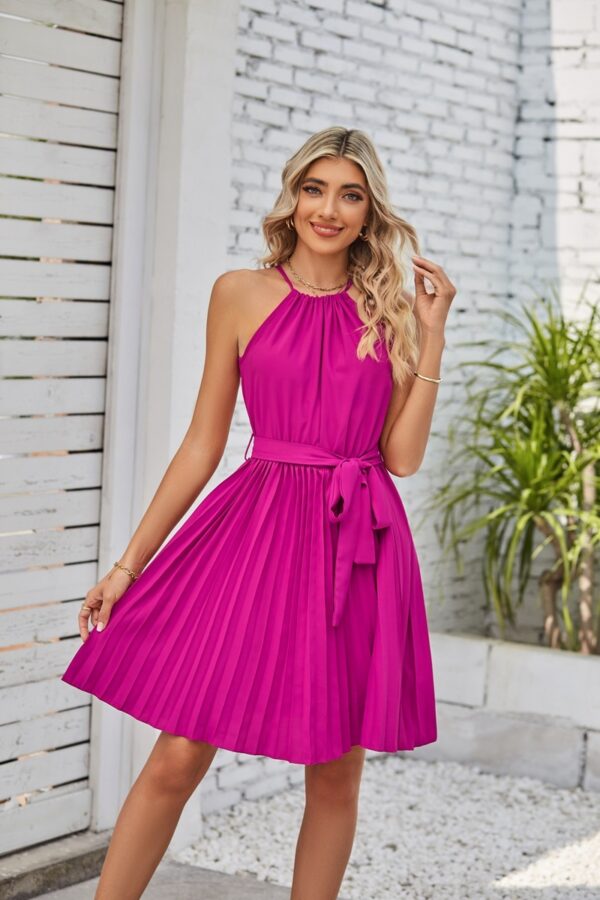 Halter Strapless Dresses For Women Solid Pleated Skirt Summer Beach Sundress - Image 9