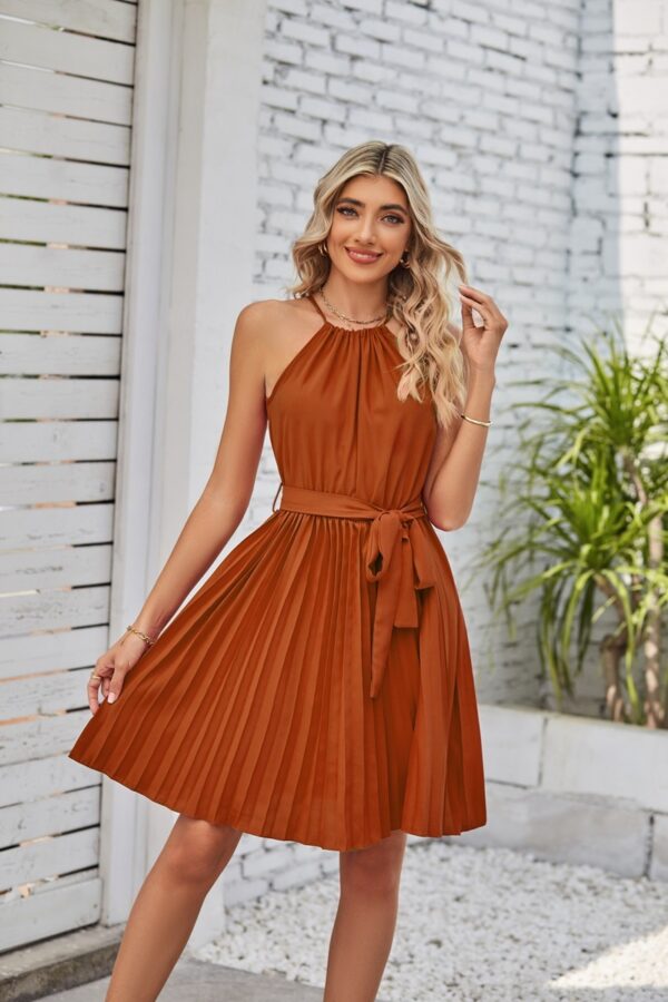 Halter Strapless Dresses For Women Solid Pleated Skirt Summer Beach Sundress - Image 8