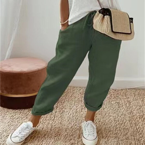 Women's Fashion Cotton Linen Solid Color Casual Pants - Image 5