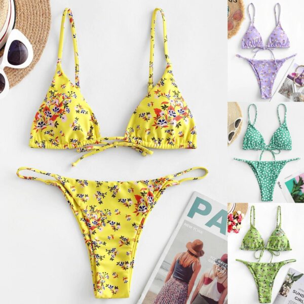 Summer Flowers Print Bikini Sexy Beach Swimming Suit Fashion Push Up Swimsuit Womens Clothing - Image 4