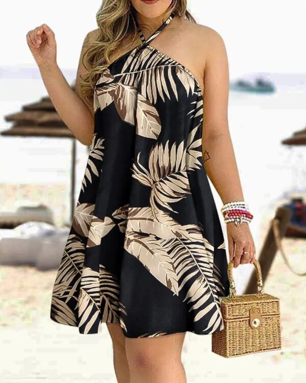 Printed Dress Summer Off-Shoulder Hanging Neck Sleeveless Sexy Dresses Women - Image 2