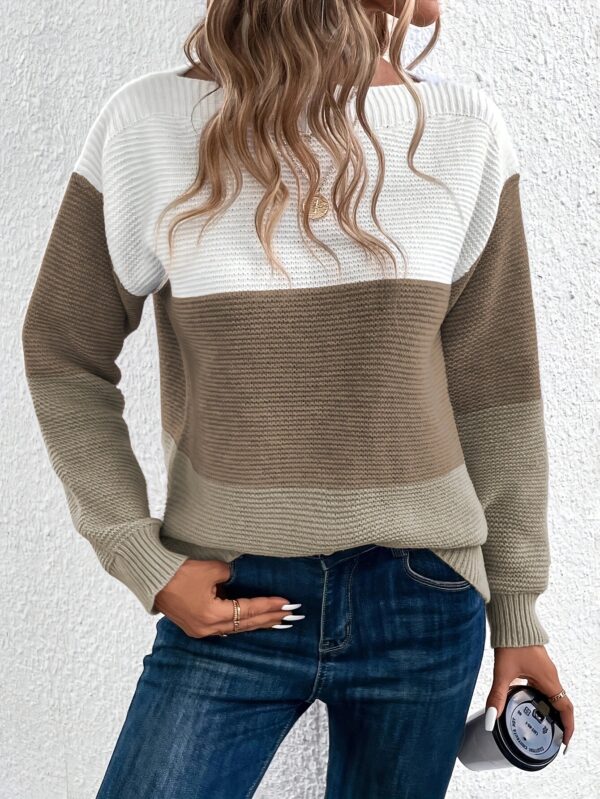 Pullover Knitted Sweater Fashion Round Neck Splicing Knitwear Loose Top Women's Clothing - Image 8