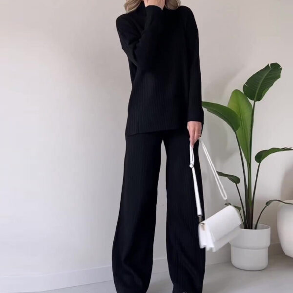 Turtleneck Knitted Suit Loose Split Design Long-sleeved Top And Straight Trousers Fashion Casual Solid Set Women's Clothing - Image 7