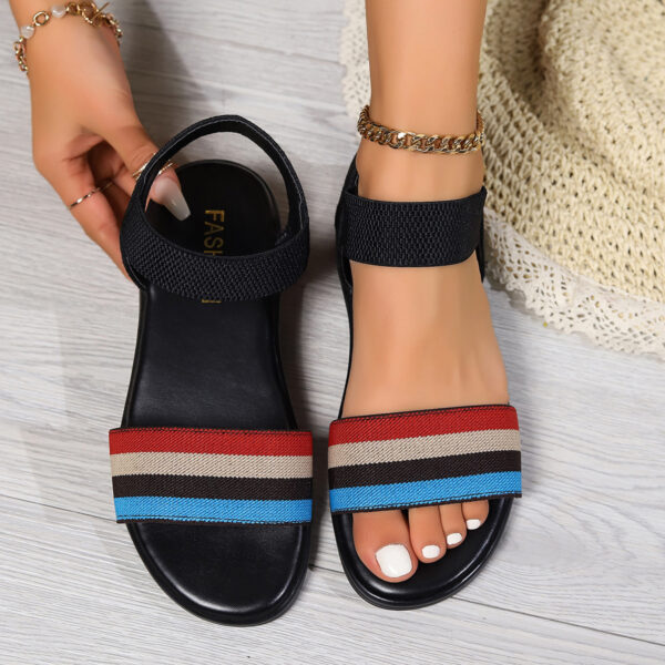 Fashion Color-block Elastic Sandals Summer Fashion Fish Mouth Flat Shoes For Women - Image 3