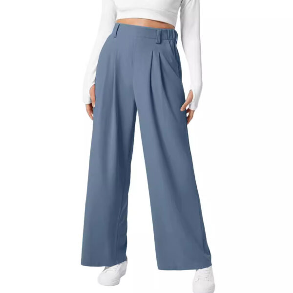 Women's Wide Leg Pants Elastic High Waist Waffle Knit Casual - Image 3