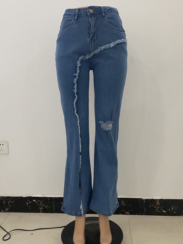 New style elastic ripped flared pants jeans women - Image 3