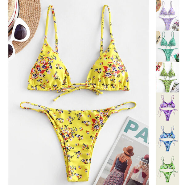 Summer Flowers Print Bikini Sexy Beach Swimming Suit Fashion Push Up Swimsuit Womens Clothing - Image 2