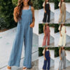 Fashion Square Neck Jumpsuit With Pockets Spring Summer Casual Solid Color Loose Overalls Womens Clothing