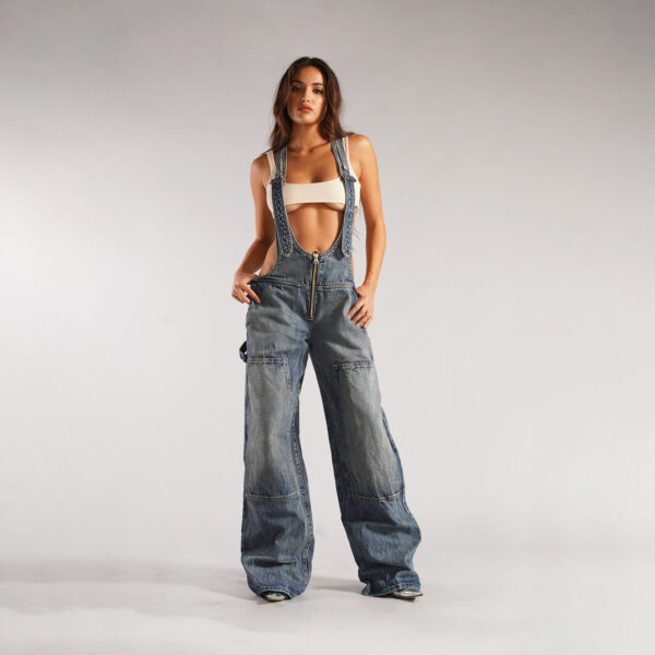 Y2K Zipper Denim Overalls With Pockets Fashion Loose Suspender Jumpsuit Streetwear Jeans Pants Womens Clothing - Image 4