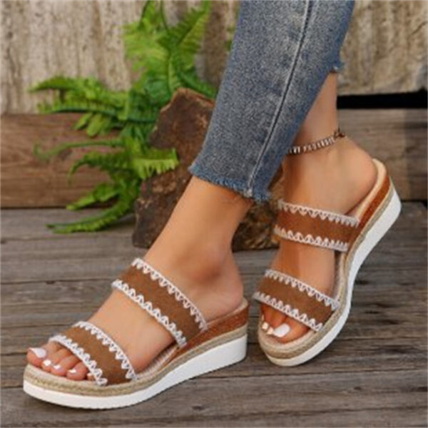 New Hemp Rope Woven Wedge Slippers Summer Ethnic Style Sandals Double Wide Strappy Shoes For Women - Image 9