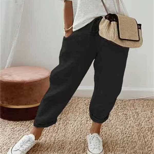 Women's Fashion Cotton Linen Solid Color Casual Pants - Image 3