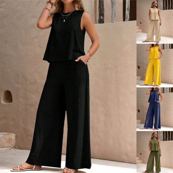 Solid Color Casual Loose Pants Sets For Women Elegant Spring Summer Women's Two Pieces Suit Full Trouser Set Female Outfit Clothes - Image 4