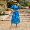 New V-neck Printed Short-sleeved Long Dress Summer Fashion Slim Seaside Vacation Beach Dresses For Women Clothing - Image 5