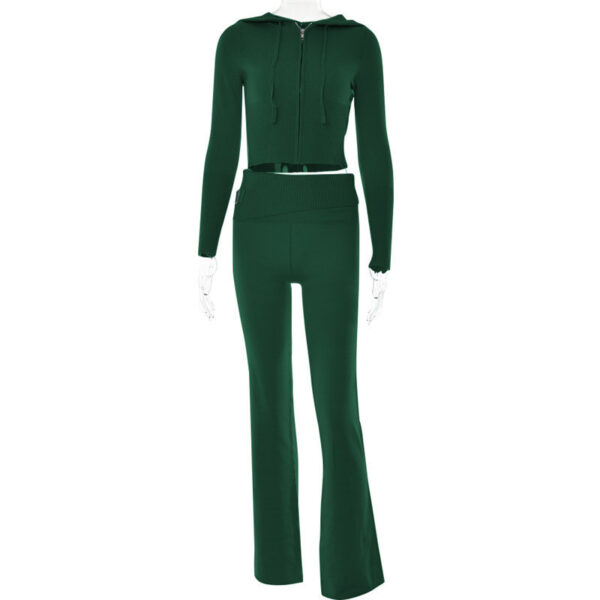 Hoodie Suit Women Leisure Sexy Zip Long Sleeve Sweater And High Waist Long Pants Set - Image 2