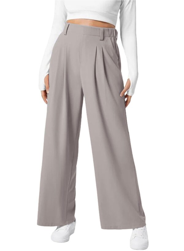 Women's Wide Leg Pants Elastic High Waist Waffle Knit Casual - Image 6