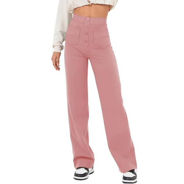 High Waist Trousers With Pockets Casual Loose Wide Leg Button Straight Pants Women's Clothing - Image 10