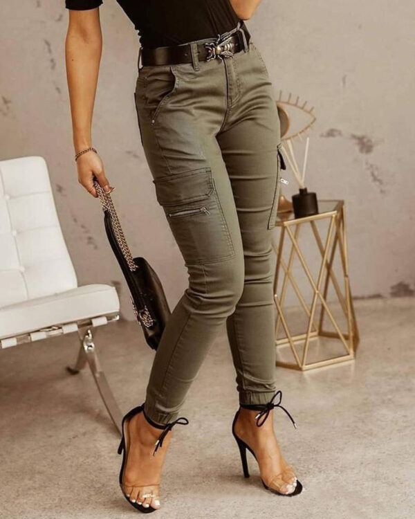 European And American Women's Trousers, Low-waisted Buttons, Solid Color Pockets - Image 2