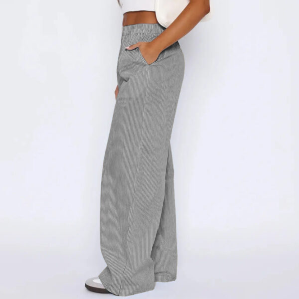 Striped Trousers With Pockets Ins Fashion Casual Wide Leg Straight Pants For Women Clothing - Image 2