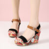 Fashion Flowers Embroidered High Wedge Sandals For Women Summer Toe Platform Buckle Shoes - Image 7