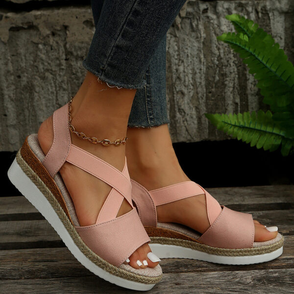 Wedge Sandals For Women Cross-strap Platform Gladiator Hemp Heel Shoes Summer - Image 8