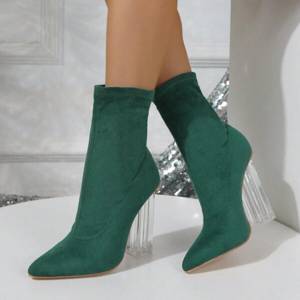 New Crystal Heel Boots Fashion High-heeled Party Shoes For Women Elastic Mid-calf Slim-foot Boots Autumn And Winter - Image 7