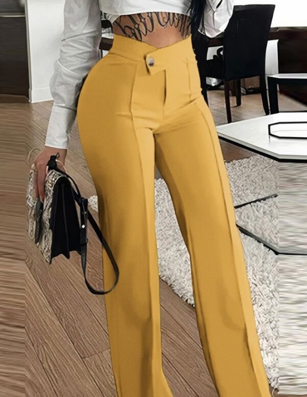 Slim Straight-leg Pants With Buckle Fashion Solid Color Trousers For Womens Clothing - Image 4