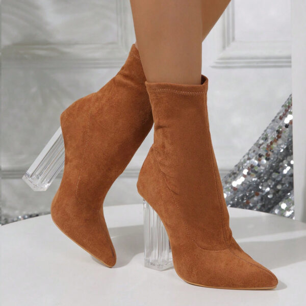 New Crystal Heel Boots Fashion High-heeled Party Shoes For Women Elastic Mid-calf Slim-foot Boots Autumn And Winter - Image 2