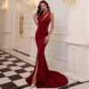 Wine Red Annual Meeting Dress Sleeveless One-shoulder Solid Color Small Tail - Image 3