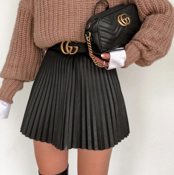 Draped Pleated Knitted Mini Skirts Women Winter Short Skirt - Image 4