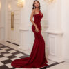 Wine Red Annual Meeting Dress Sleeveless One-shoulder Solid Color Small Tail - Image 8