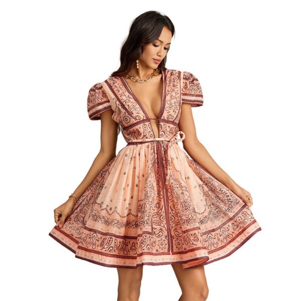 Vacation Style Printed Short Dress - Image 2