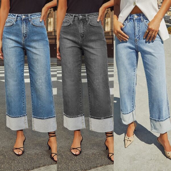 Retro Curling New Elastic Straight Jeans For Women - Image 4