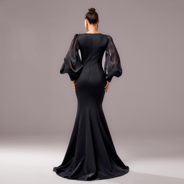 Long Sleeve Round Neck Banquet Applique Sheath Fishtail Dress - Image 4